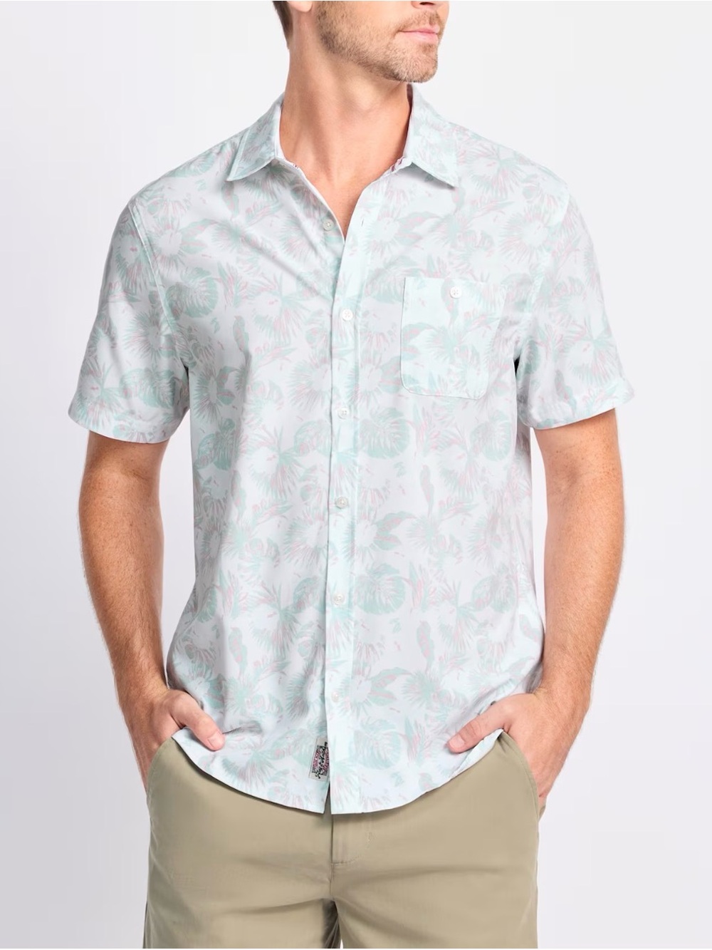 Flag & Anthem Powell SS Leaf Print Performance Shirt White Large NWT STITCH FIX